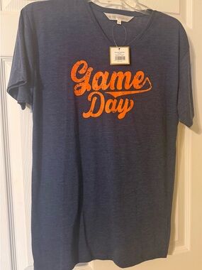 Navy Game Day Short Sleeve Tee with Orange Script